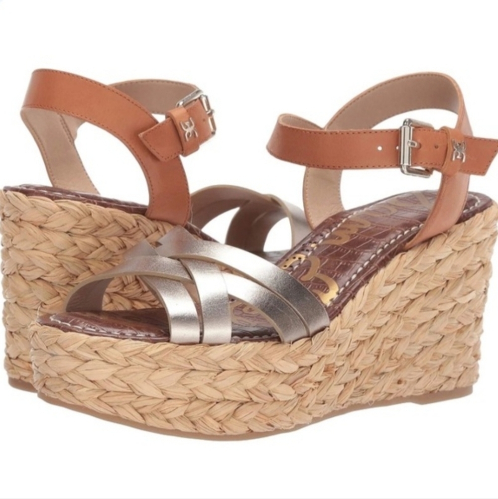 Sam Edelman Darline tan and gold wedge sandals size 10